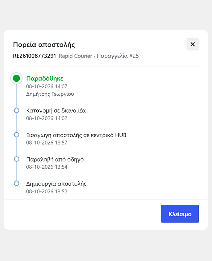 Πορεία αποστολής Rapid Courier στο WooCommerce